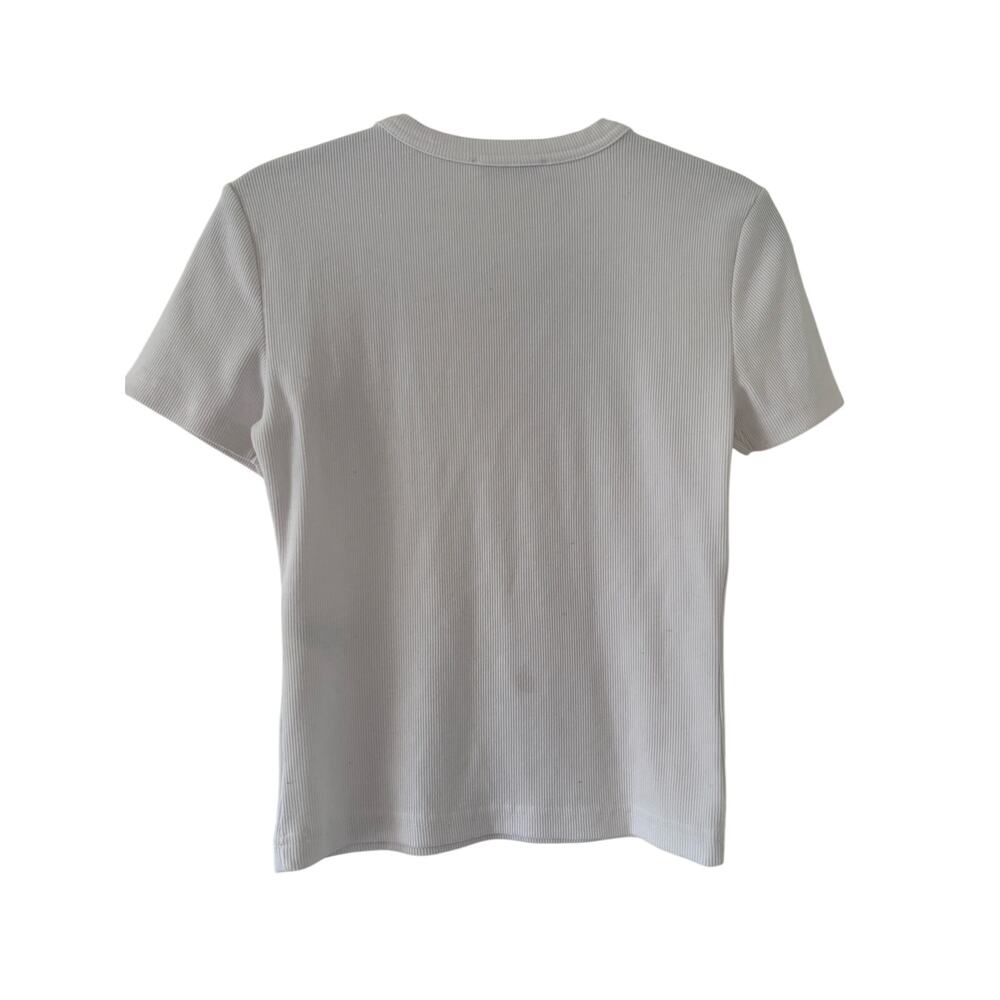 Zara Womens White Ribbed T Shirt Crew Neck Stretch Short Sleeve Size M Basic - Picture 6 of 7